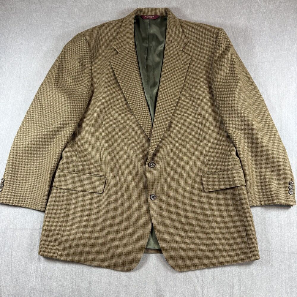 Vtg Jos A Bank 50L Brown Houndstooth Micro-check Wool Alpaca Blazer Sport Coat